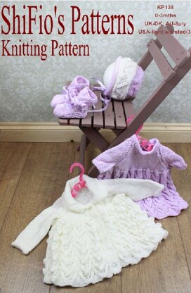 Knitting Pattern baby dress & jacket UK & USA Terms #138