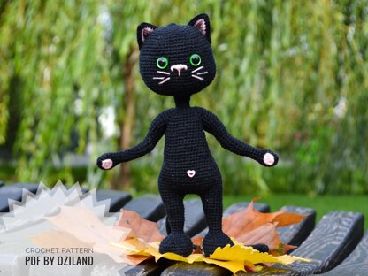 Crochet Pattern Shadow the black cat amigurumi toy