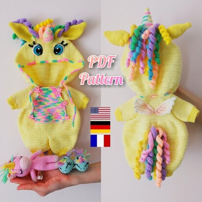 Crochet clothes pattern for Lulu, Amigurumi unicorn doll clothes pattern, Crochet doll outfit, 12,6 inch/32 cm, English, Deutsch, Français