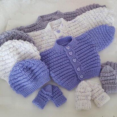 Snuggly Baby Cardigan, Hat & Mittens