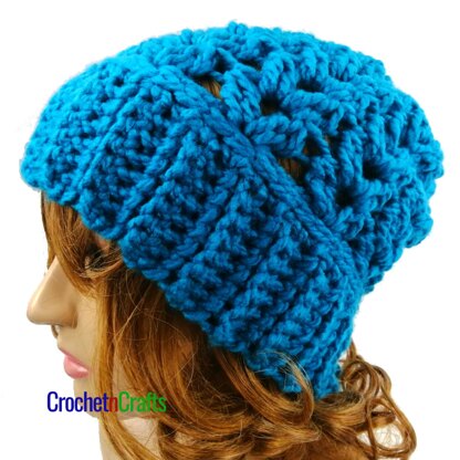 Clustered V-Stitch Chunky Crochet Hat Pattern