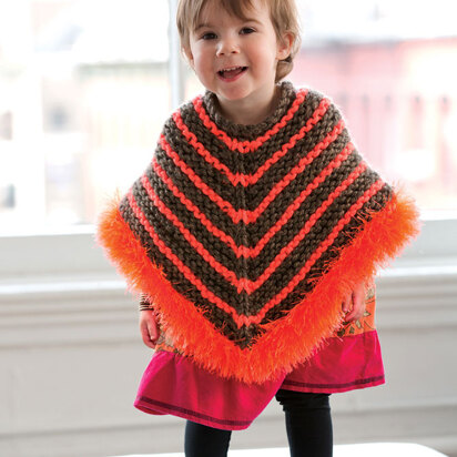 Striped Furry Poncho in Lion Brand Hometown USA and Fun Fur - L32037 - knitting pattern