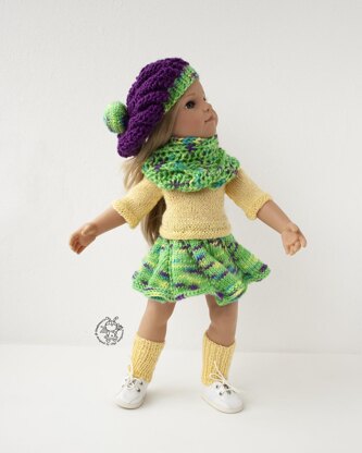 Outfit Purple and yellow for 18 inch dolls knitting flat