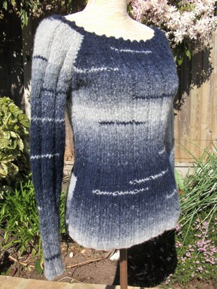 Ribbed Sweater with Wide Scoop Neck