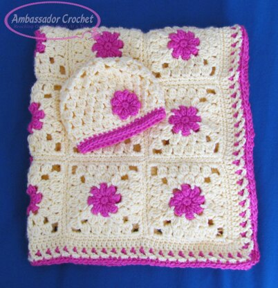 Blooming Clusters Baby Afghan & Hat Set