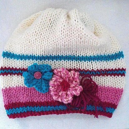 777 Knit Slouchy Hat and Flowers