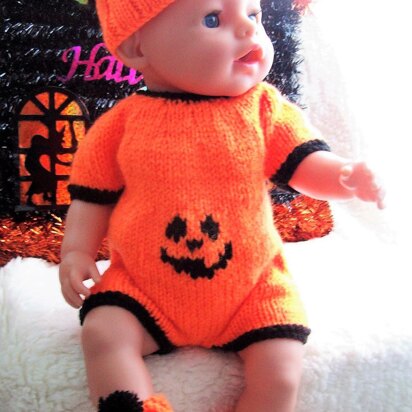 Dolls Pumpkin Romper Hat & Boots Halloween Outfit Height 12" - 17" BB006