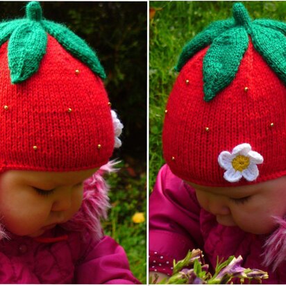 Strawberry Earflap Hat - knitting pattern