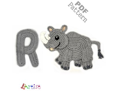 Crochet Animal Alphabet R Rhino pattern