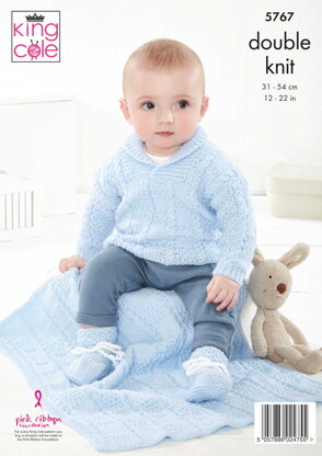 Blanket, Sweaters, Balaclava Helmet and Bootees Knitted in King Cole Baby Safe DK - 5767 - Downloadable PDF