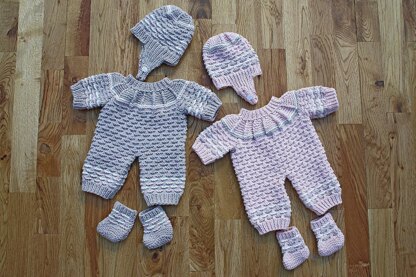 Doll's Bodysuit, Bootees and Hat with Strap