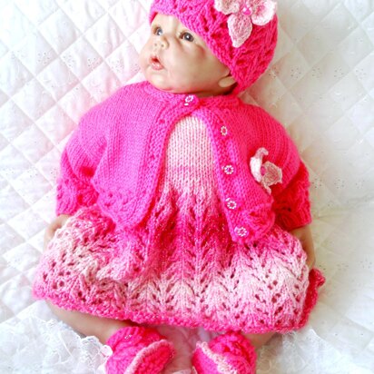 Knitting pattern Dolls 17-22", 0-3 Month Baby, Dress, Cardigan, Hat and Shoes