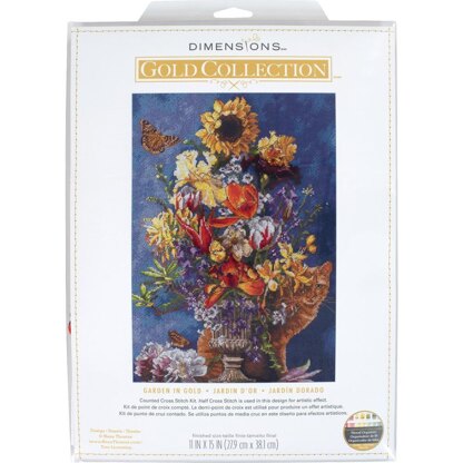 Dimensions Garden In Gold - Gold Collection Counted Cross Stitch Kit - 11in x 15in