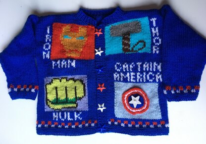 Marvels Avengers Superhero Cardigan with Spider-Man back- DK from free patterns