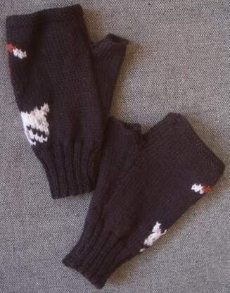 Red and white fox fingerless gloves/mitts