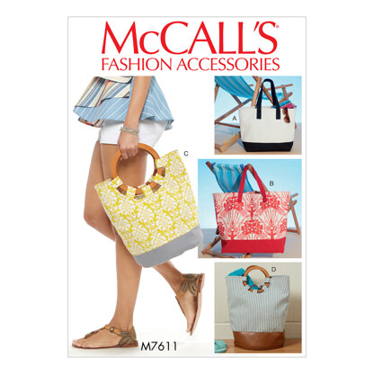 McCall's Misses' Lined Tote Bags with Contrast Variations M7611 - Paper Pattern Size One Size Only