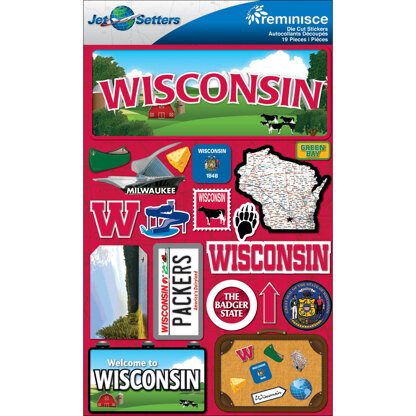 Reminisce Jet Setters State Dimensional Stickers 4.5"X7.5" - Wisconsin