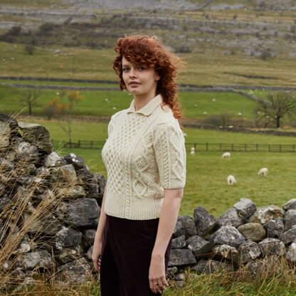 Cable Sweater with Collar -  Top Knitting Pattern for Women in Debbie Bliss British Wool Aran by Debbie Bliss