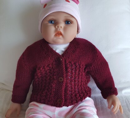 Babies lace 8ply cardigan and matching beanie - Joy