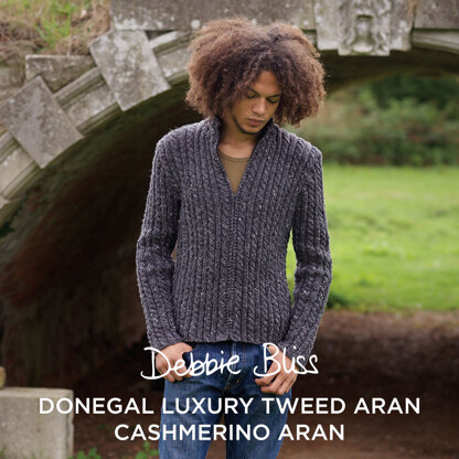 Cable Jacket - Cardigan Knitting Pattern for Men in Debbie Bliss Donegal Luxury Tweed Aran 