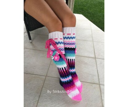 Navy Blue and Pink Knee Socks