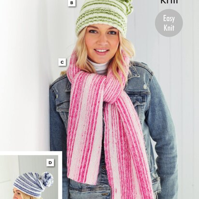 Hats, Beret & Scarves in King Cole Stripe DK - 5598 - Downloadable PDF