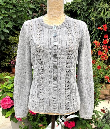 Cardigan with Neat Eyelet Panels