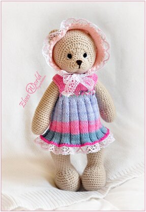 Teddy Bear and Doll Clothes: Dress and Bonnet