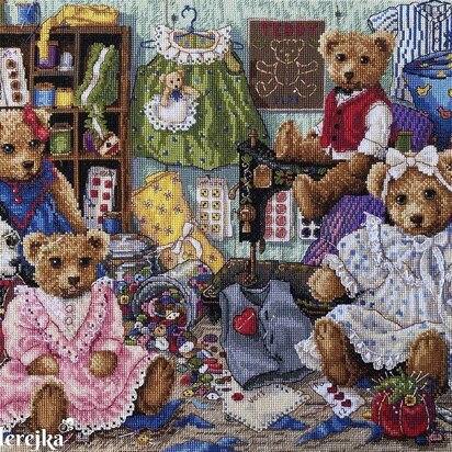 Kreuzstich-Stickset „Teddybären-Mode“ von Merejka – 36 cm x 29 cm