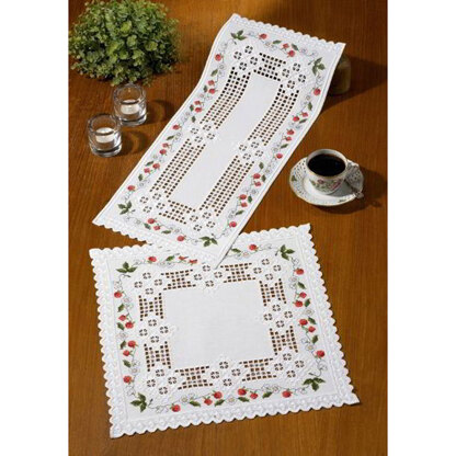 Permin Wild Strawberries Hardanger Table Mat Kit - 40 x 40cm