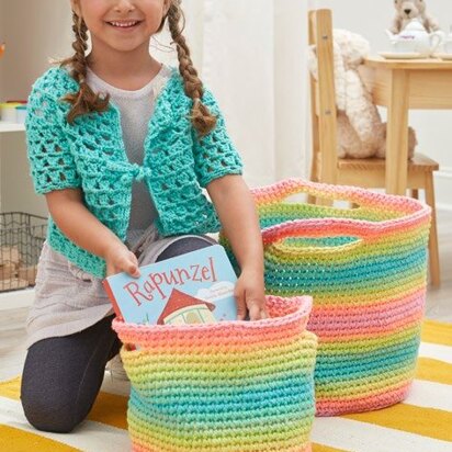 Striping Fun Crochet Baskets in Red Heart Super Saver Stripes - LW5796 - Downloadable PDF