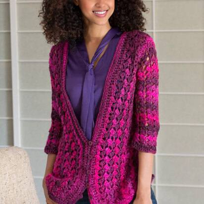 Lacy Cardigan in Red Heart Boutique Midnight - LW4028 - Downloadable PDF