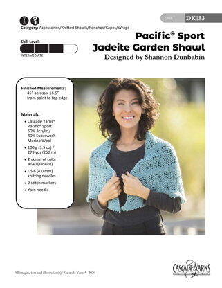 Pacific Sport Jadeite Garden Shawl in Cascade Yarns - DK653 - Downloadable PDF