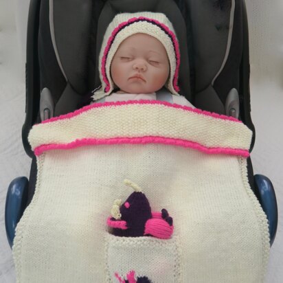 Tri-Cera-Tops Hooded Baby Car Seat Blanket + Dinosaur Toy