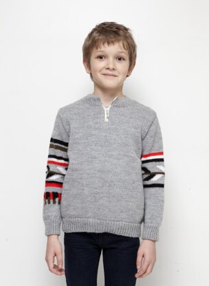 Boys Round Neck Zip Sweater in Bergere de France Barisienne - 60508-452 - Downloadable PDF