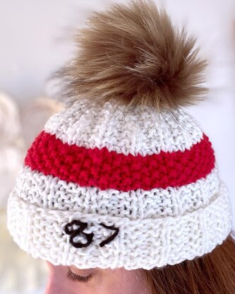 Aran Beanie Pom Pom Hat with buttons - Aran Sweaters Direct