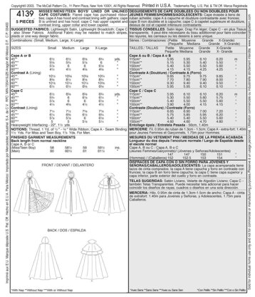 McCall's Misses'/Men's/Teen Boys' Lined & Unlined Cape Costumes M4139 - Paper Pattern Size All Size