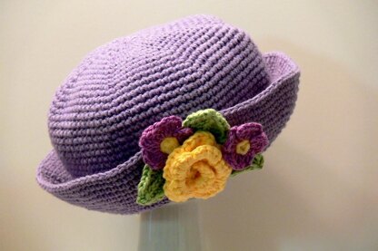 Rose & Violets Flower Brimmed Hat Girls - Ladies L