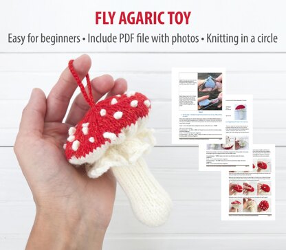 Knitted Fly Agaric Ornament Pattern: Christmas Toadstool Toy (PDF Tutorial)