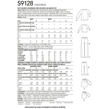 Simplicity Men's & Boys Sleepwear S9128 - Paper Pattern, Size A (S - L / S - XL)