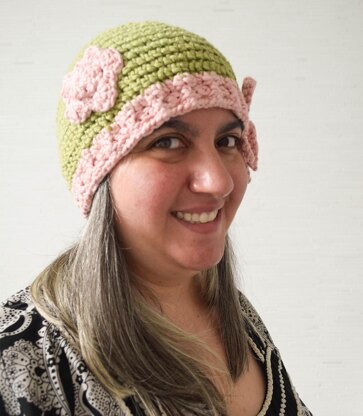 Drawstring Beanie with Yarrow Flower