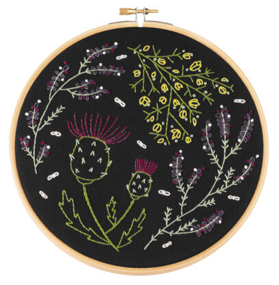 Hawthorn Handmade Highland Heathers Black Printed Embroidery Kit
