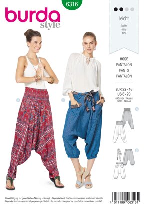 Burda Style Misses' Harem Pant B6316 - Paper Pattern, Size 6-20