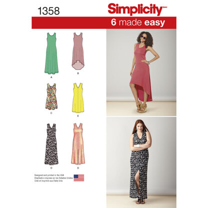 Simplicity Women's Knit Dresses with Length and Neckline Variations 1358 - Paper Pattern, Size A (XXS-XS-S-M-L-XL-XXL)