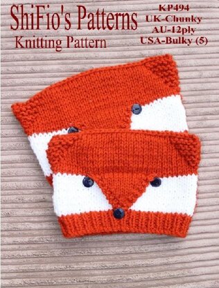 Knitting pattern fox hat for adult and child #494