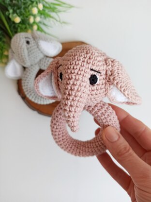 Crochet elephant baby rattle