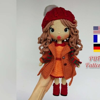 Crochet pattern doll Astrid in romantic outfit, Amigurumi doll pattern in English, Français and Deutsch