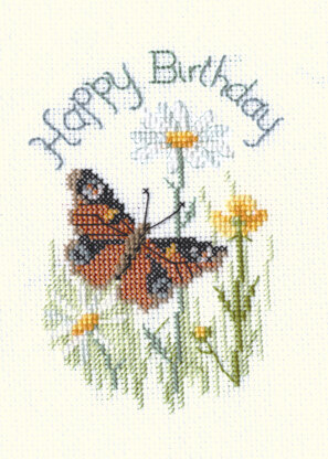 Derwentwater Designs Butterfly and Daisies Card Cross Stitch Kit - 12.5cm x 18cm