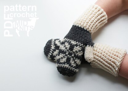 Fair Isle Crochet Snowflake Mittens (2016001)