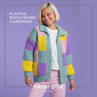 Playful Patchwork Cardigan - Free Knitting Pattern for Women in Paintbox Yarns Wool Blend Super Chunky